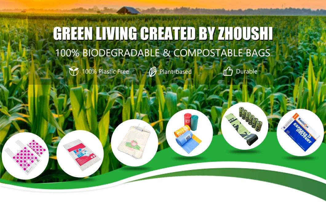 Custom Biodegradable and Compostable Produce Bags/Roll/T-Shirt/Vest/Hand/Shopping/Supermarket/Flat/Trash/Mailer/Pet Poop/Food/Bread Bags Manufacturer with FDA