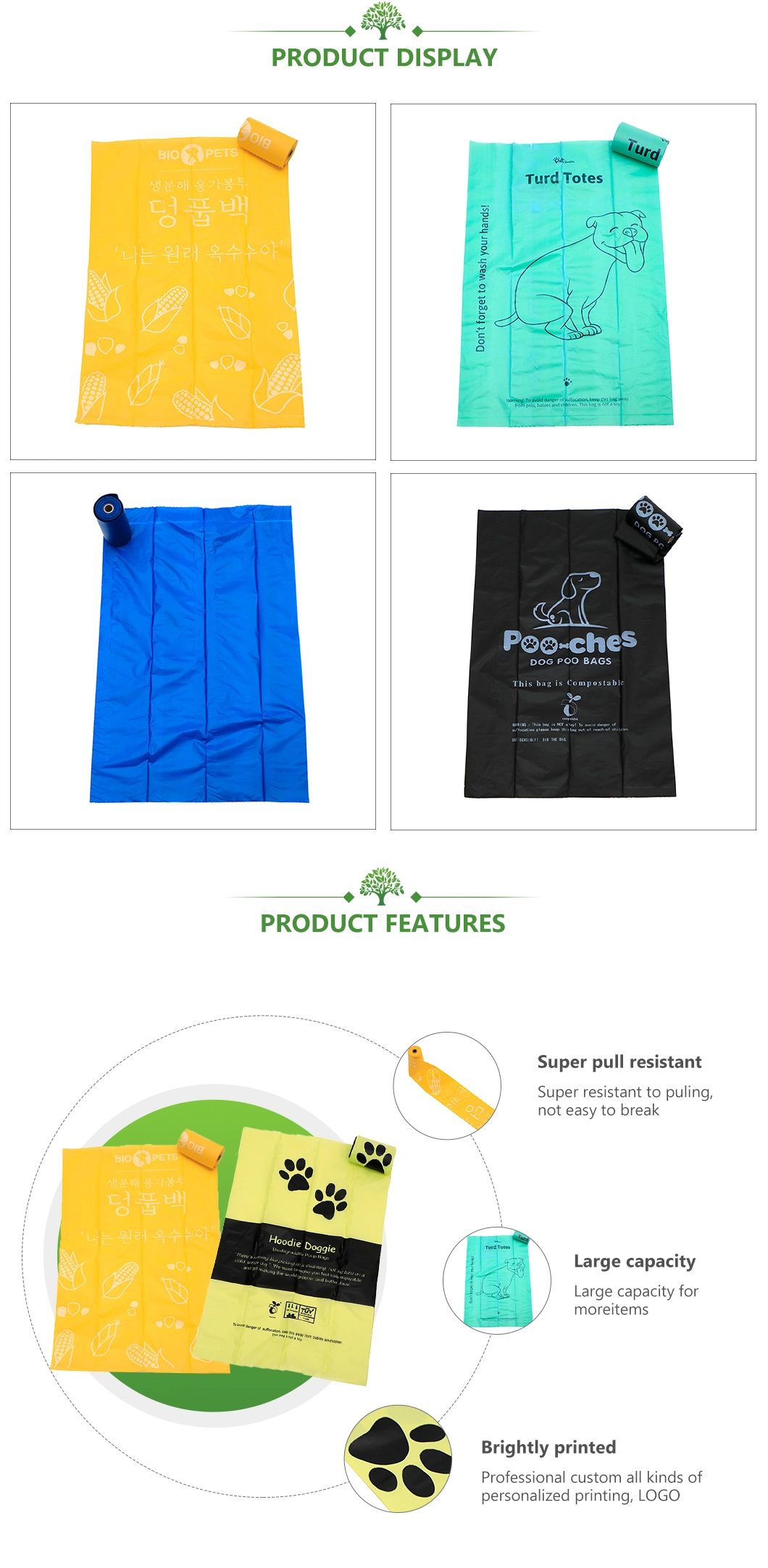 PLA+Pbat/Pbat+Corn Starch Made Biodegradable Bags Dog Pet Poop/on a Roller/T-Shirt/Hand/Shopping/Supermarket/Trash/PE Mailer/Food/Envelope Bags Factory with FDA